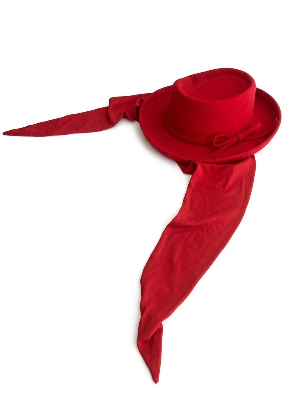 August Hats Red Wide-Brim Felt Hat with Long Scarf Ties